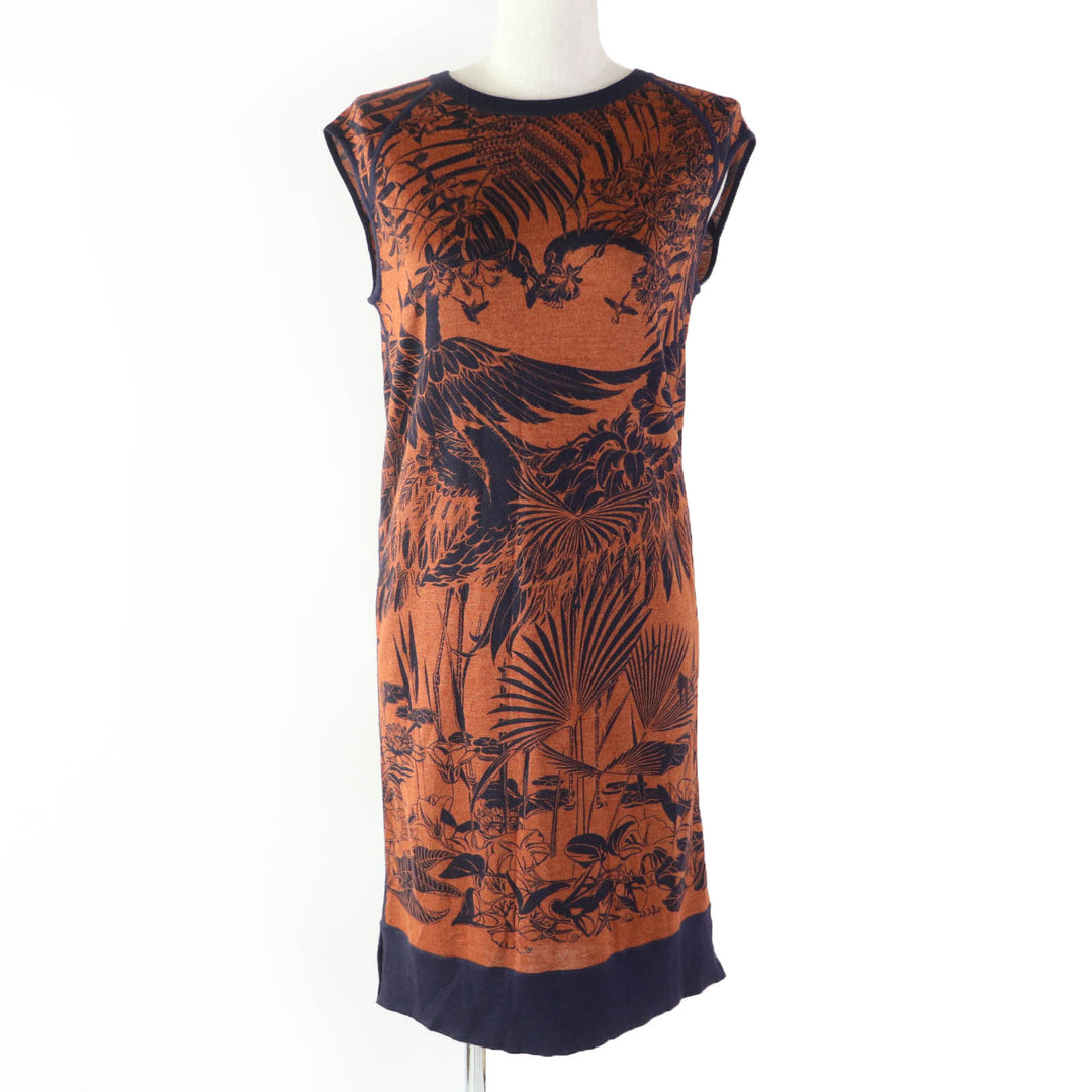 Excellent HERMES one piece FLAMINGO PARTY Flamingo Party Brown navy cashmere 34