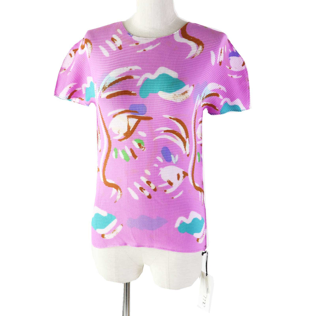 Discounted 
 Pristine me ISSEY MIYAKE T-shirt All-over print waffle pleated short sleeve Multi polyester Women MI23FK226
