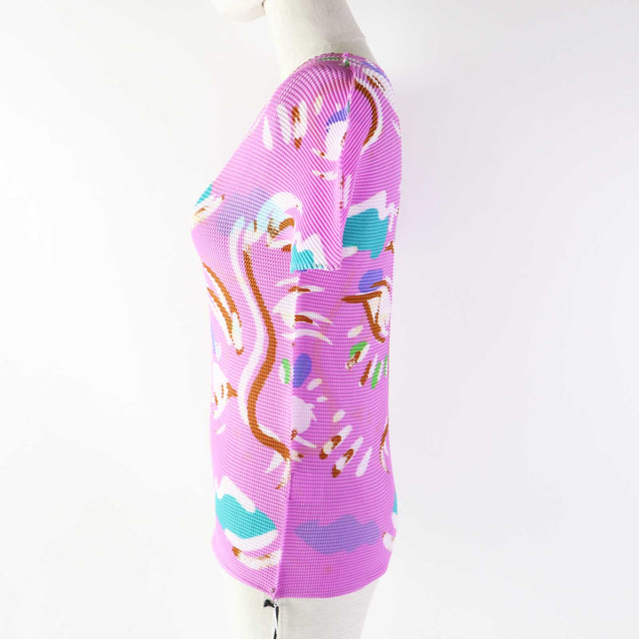 Discounted 
 Pristine me ISSEY MIYAKE T-shirt All-over print waffle pleated short sleeve Multi polyester Women MI23FK226