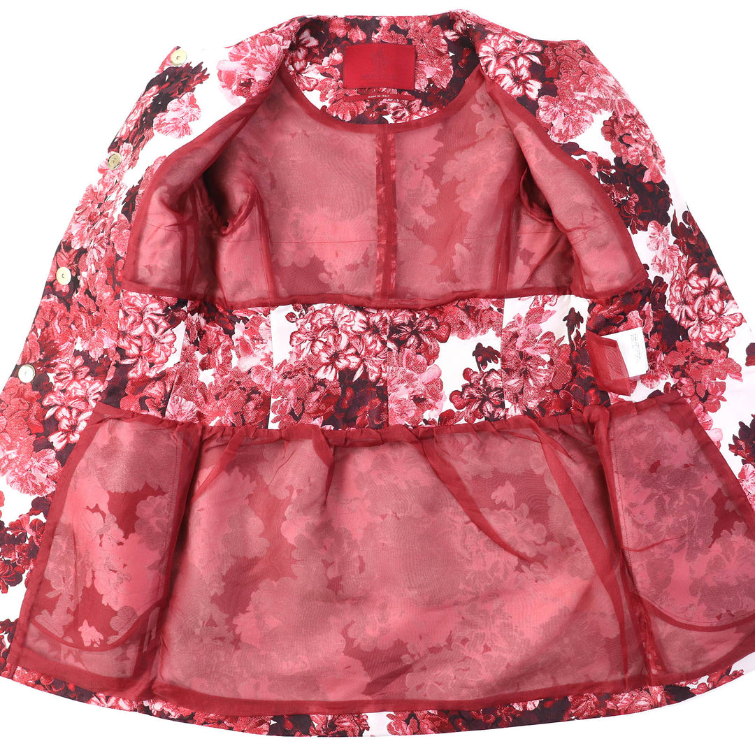 Pristine MONCLER GAMME ROUGE collarless jacket SOPHE 100% silk lining, Women 0