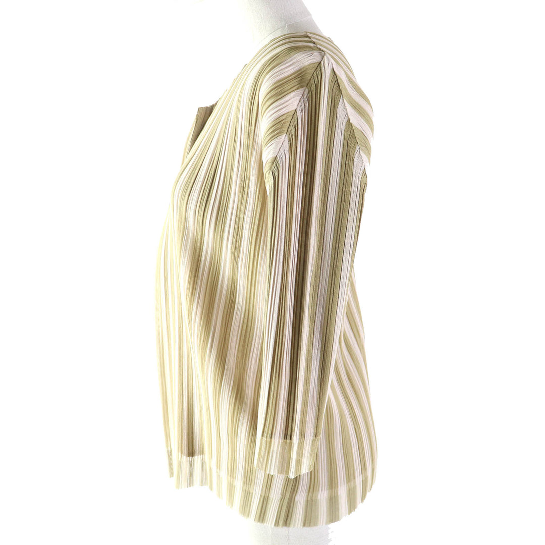 Excellent PLEATS PLEASE cardigan Stripe Pattern Layered Design Beige 3