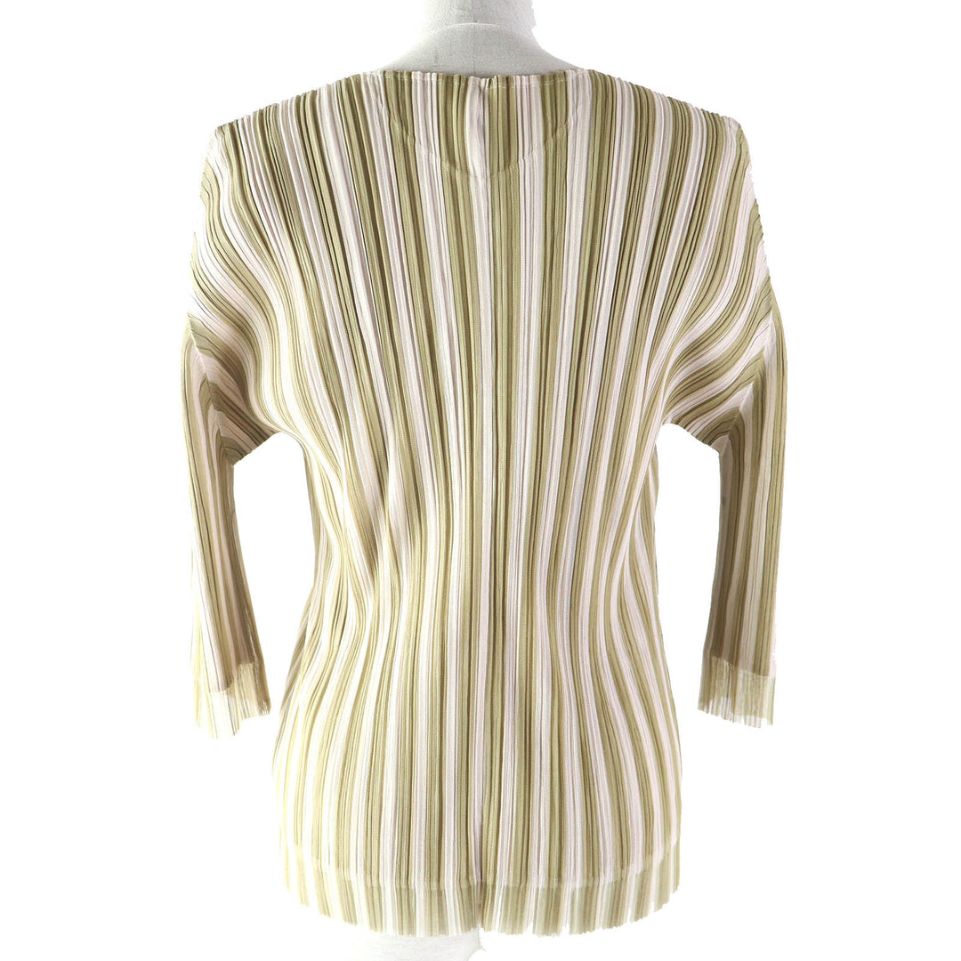 Excellent PLEATS PLEASE cardigan Stripe Pattern Layered Design Beige 3