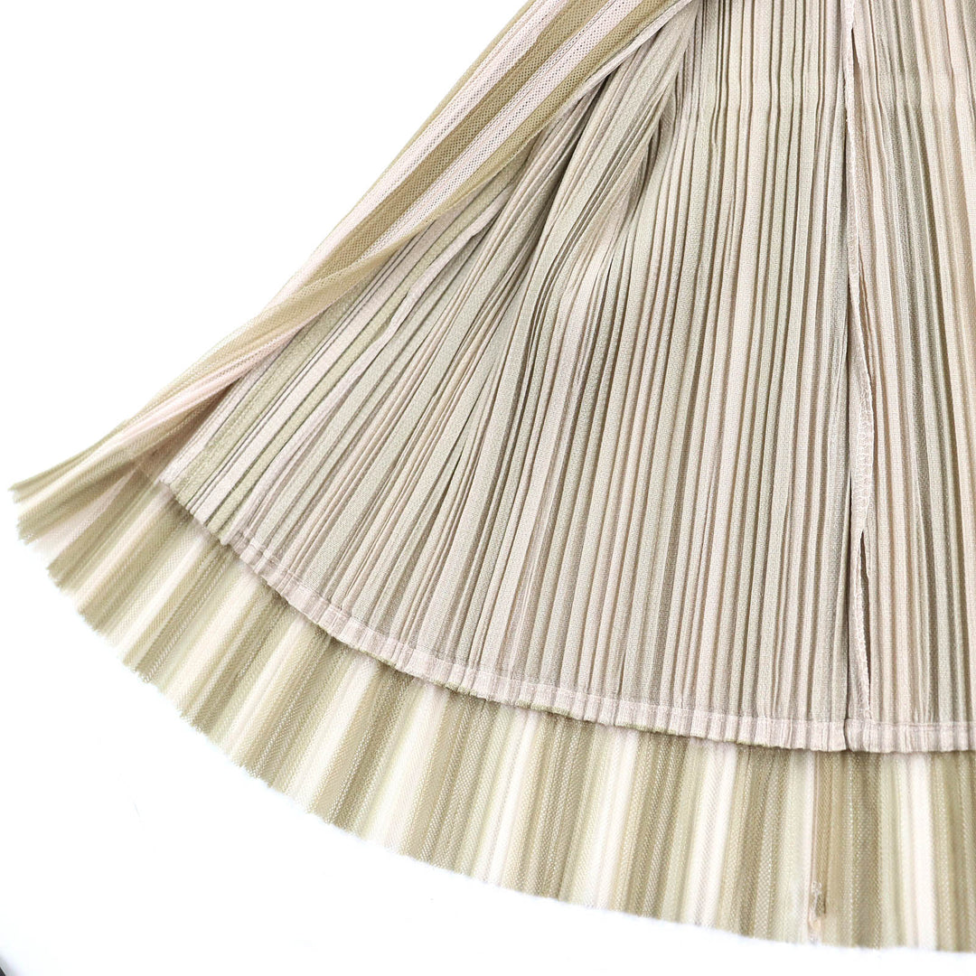 Excellent PLEATS PLEASE cardigan Stripe Pattern Layered Design Beige 3