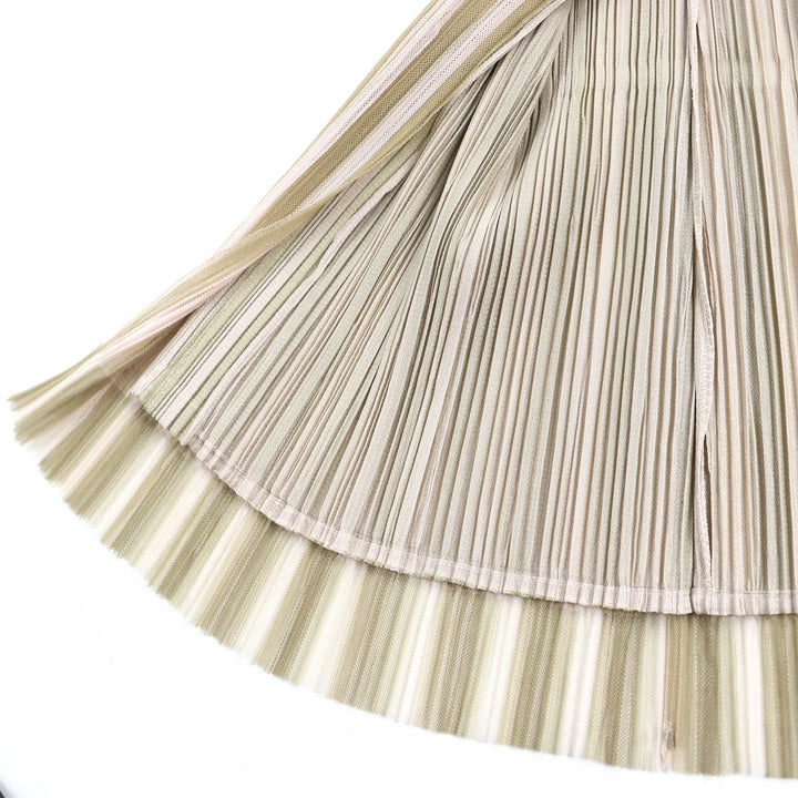 Excellent PLEATS PLEASE cardigan Stripe Pattern Layered Design Beige 3