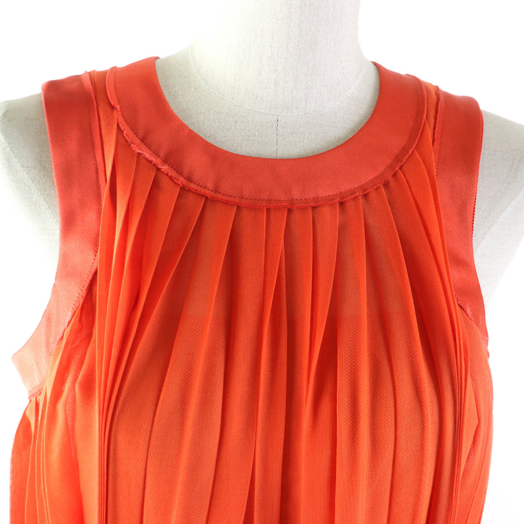 Great Sacai one piece Silk Satin Mix Dress Pleated Design Extra Long Orange cotton Women 1 22-06114