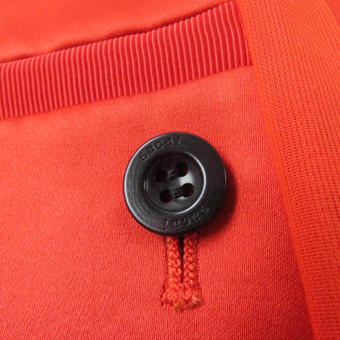 Great Sacai one piece Silk Satin Mix Dress Pleated Design Extra Long Orange cotton Women 1 22-06114