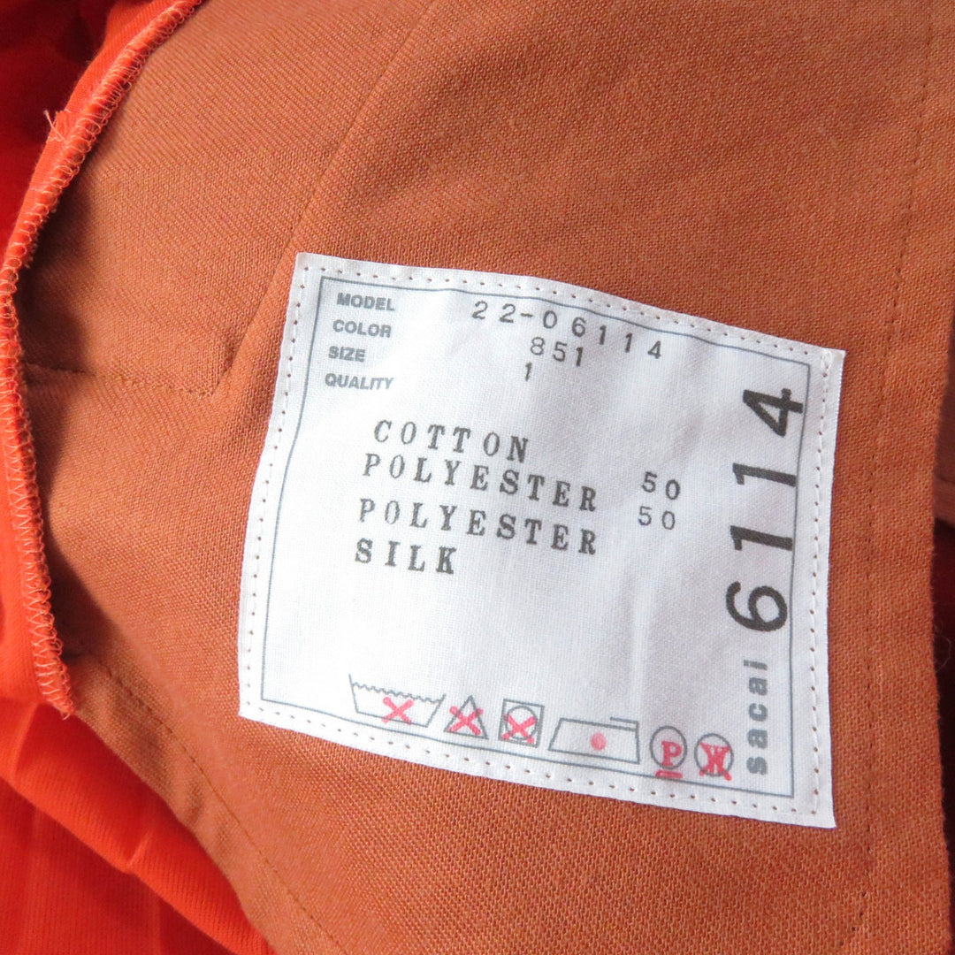 Great Sacai one piece Silk Satin Mix Dress Pleated Design Extra Long Orange cotton Women 1 22-06114
