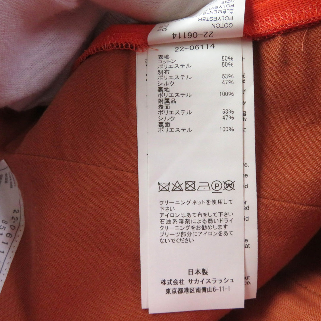Great Sacai one piece Silk Satin Mix Dress Pleated Design Extra Long Orange cotton Women 1 22-06114