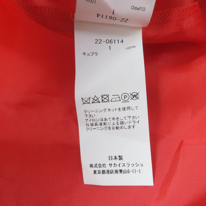 Great Sacai one piece Silk Satin Mix Dress Pleated Design Extra Long Orange cotton Women 1 22-06114