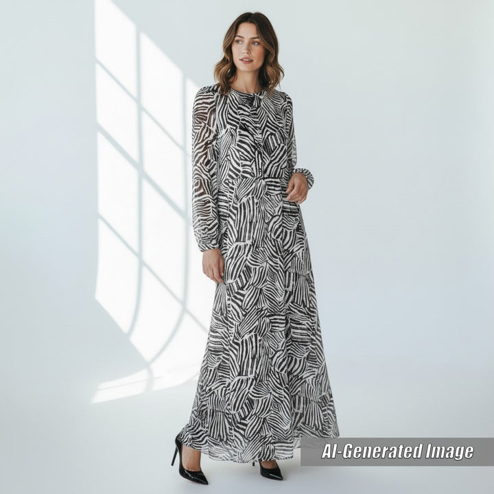 Discounted Pristine Missoni one piece Zebra Pattern See-through Super Long Black White 40