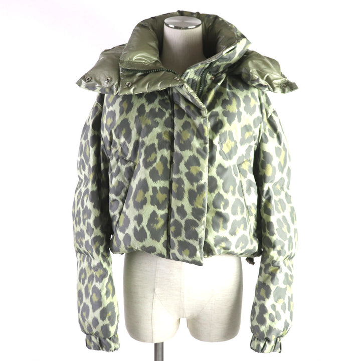 Excellent Sacai Blouson Leopard Pattern Cropped Hooded Padded WZIP Jacket green polyester Women 1 22-06404