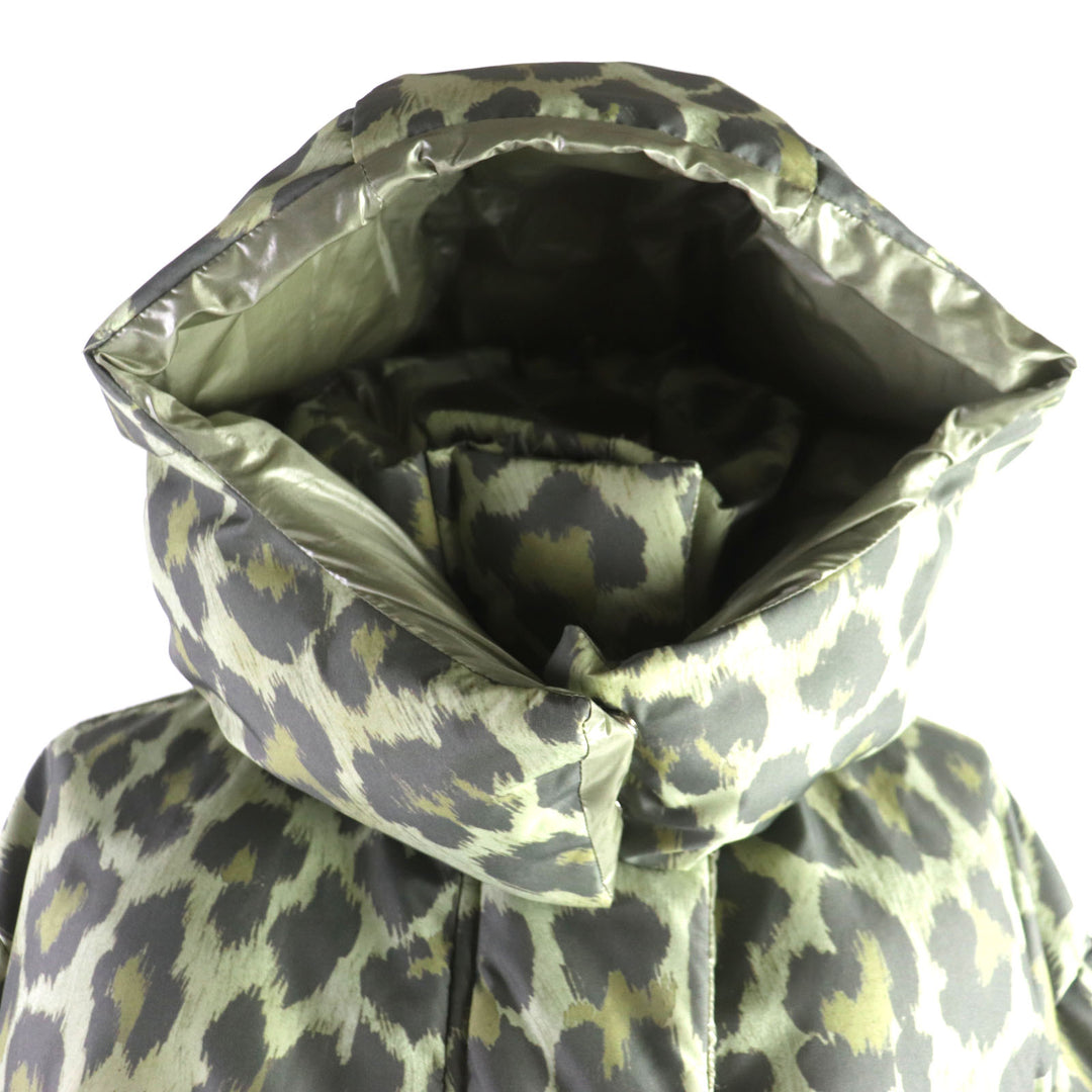 Excellent Sacai Blouson Leopard Pattern Cropped Hooded Padded WZIP Jacket green polyester Women 1 22-06404