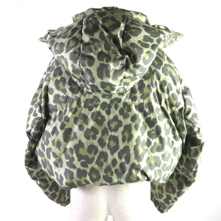 Excellent Sacai Blouson Leopard Pattern Cropped Hooded Padded WZIP Jacket green polyester Women 1 22-06404