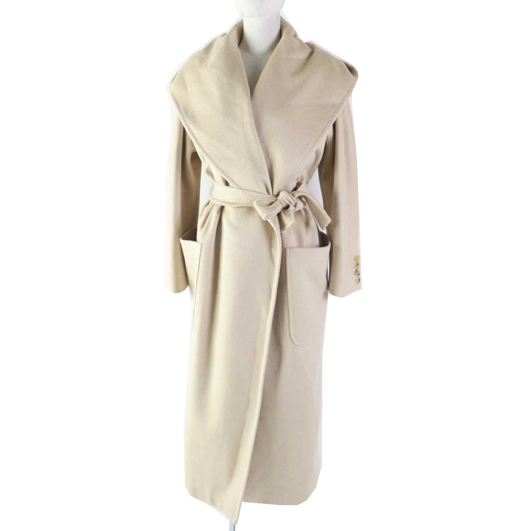 Excellent Max Mara coat rialto Hooded Super Long beige cashmere Women 36