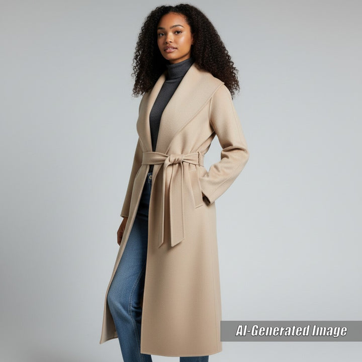 Excellent Max Mara coat rialto Hooded Super Long beige cashmere Women 36
