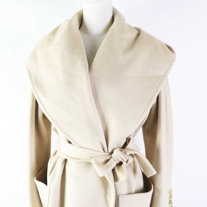 Excellent Max Mara coat rialto Hooded Super Long beige cashmere Women 36