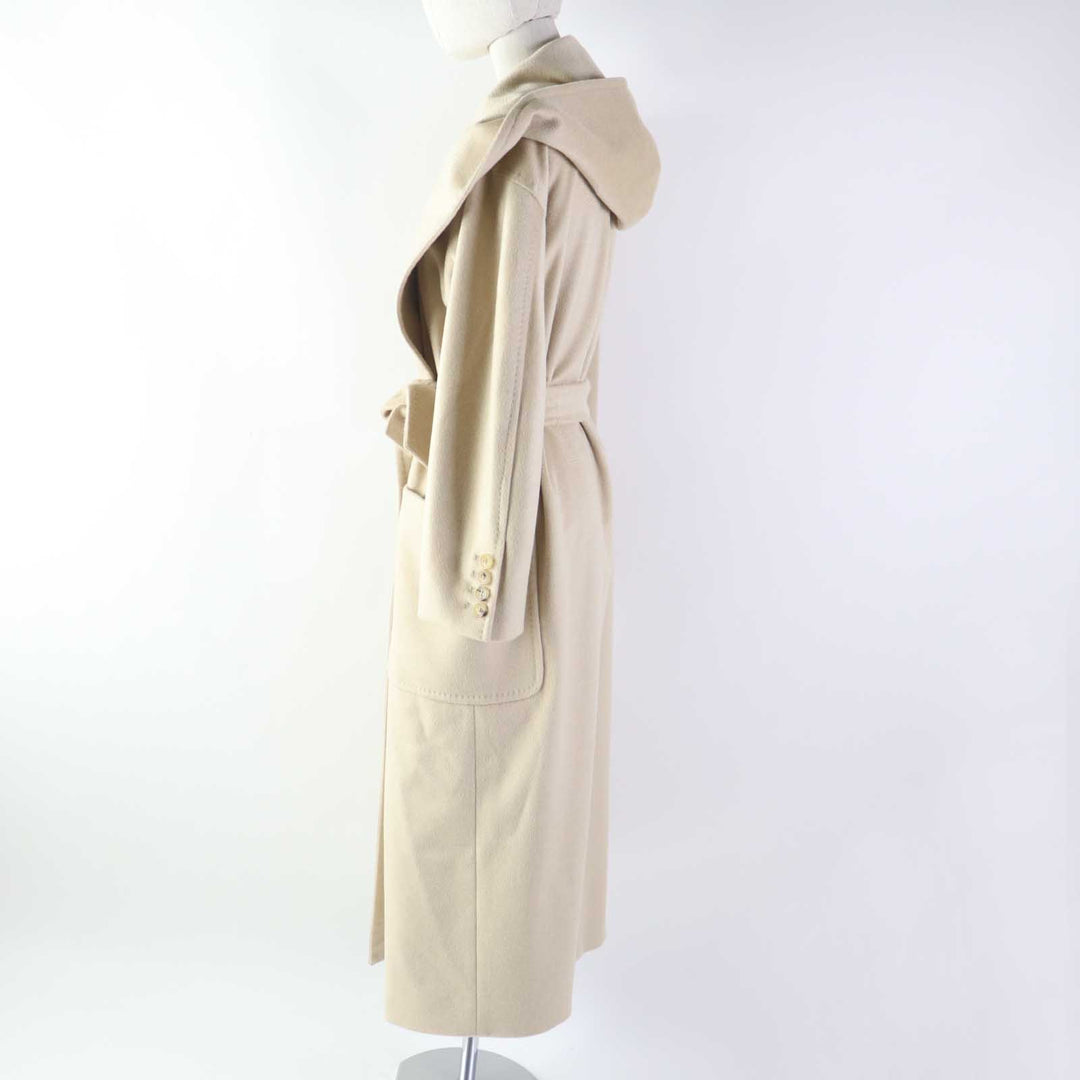 Excellent Max Mara coat rialto Hooded Super Long beige cashmere Women 36