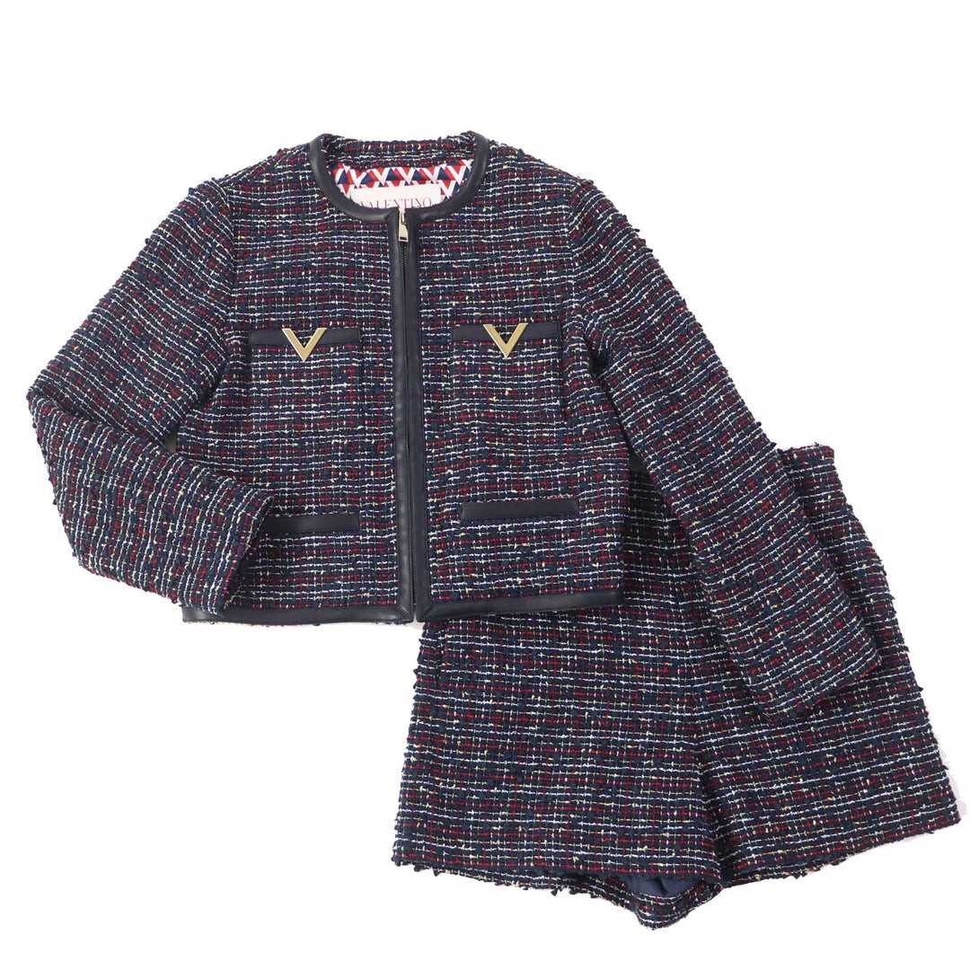 Discounted Excellent VALENTINO two-piece set Roppongi Class tweed Navy multi Sheep leather