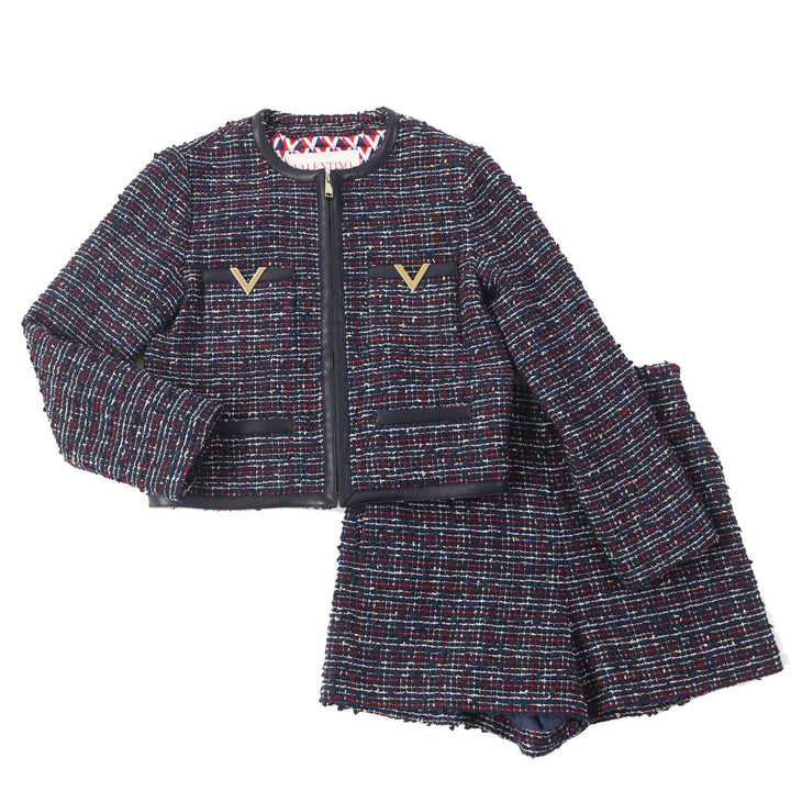 Discounted Excellent VALENTINO two-piece set Roppongi Class tweed Navy multi Sheep leather