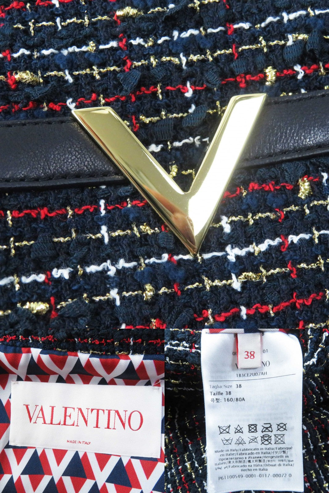 Discounted Excellent VALENTINO two-piece set Roppongi Class tweed Navy multi Sheep leather