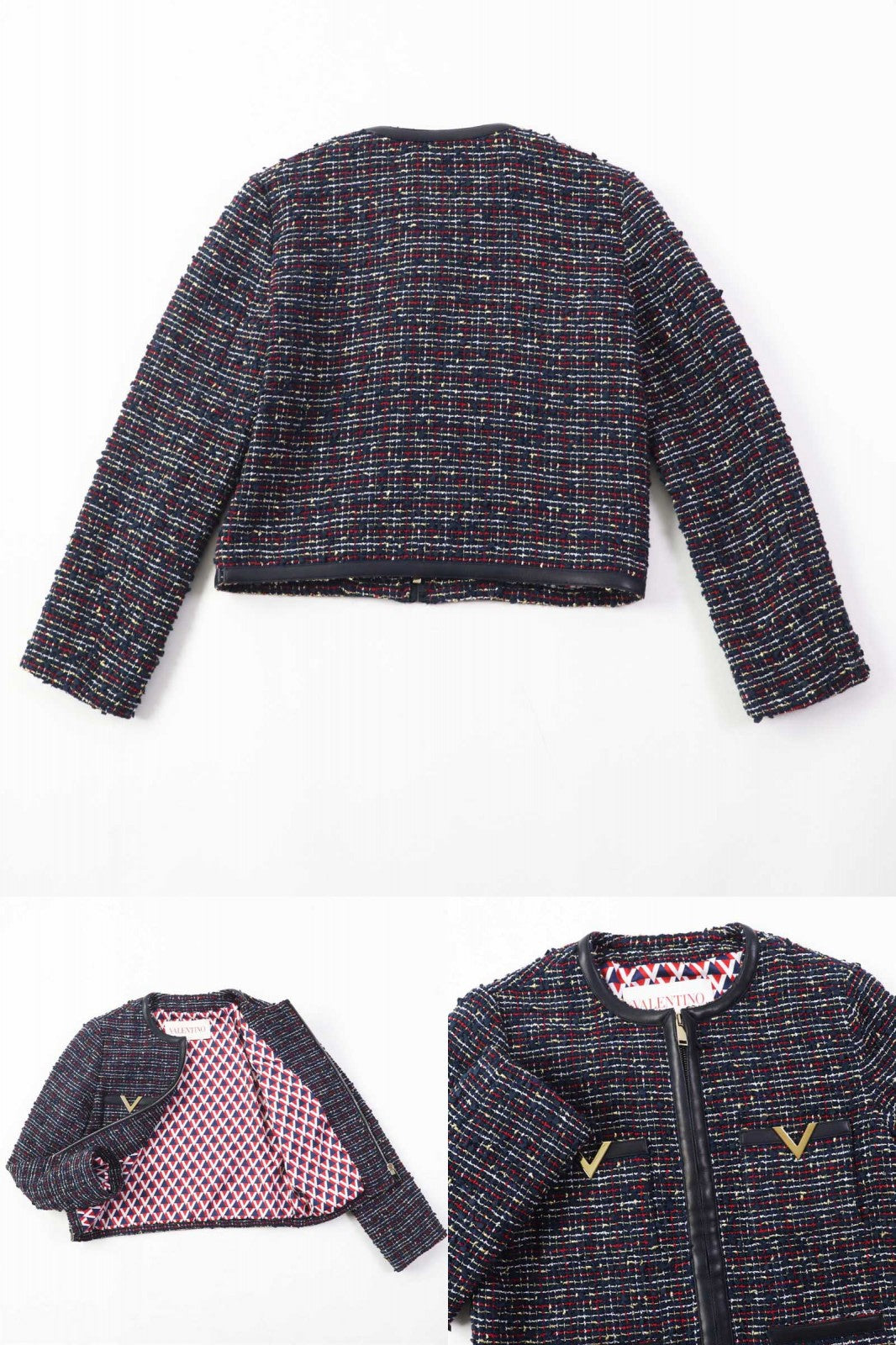 Discounted Excellent VALENTINO two-piece set Roppongi Class tweed Navy multi Sheep leather