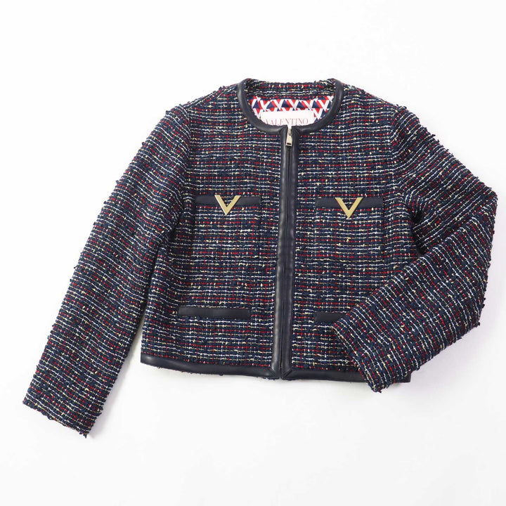Discounted Excellent VALENTINO two-piece set Roppongi Class tweed Navy multi Sheep leather