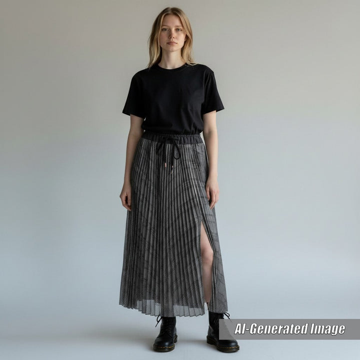 Discounted Excellent Sacai one piece Cotton T-shirt Docking Maxi Length Pleated cotton 2