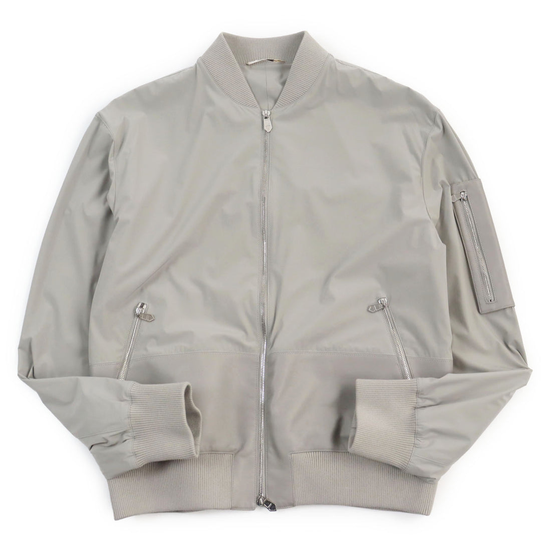 Pristine HERMES Jacket Lamb leather two-composite rib zip-up gray Nylon mens 50