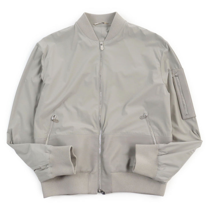 Pristine HERMES Jacket Lamb leather two-composite rib zip-up gray Nylon mens 50