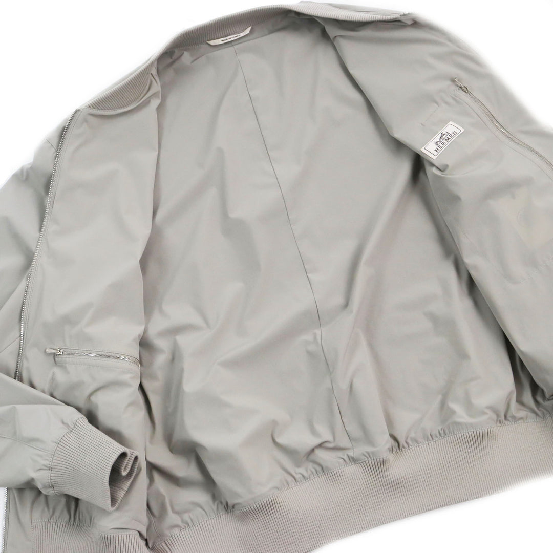 Pristine HERMES Jacket Lamb leather two-composite rib zip-up gray Nylon mens 50