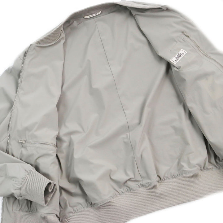 Pristine HERMES Jacket Lamb leather two-composite rib zip-up gray Nylon mens 50