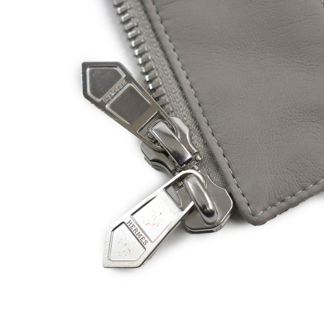 Pristine HERMES Jacket Lamb leather two-composite rib zip-up gray Nylon mens 50