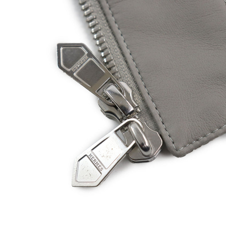 Pristine HERMES Jacket Lamb leather two-composite rib zip-up gray Nylon mens 50