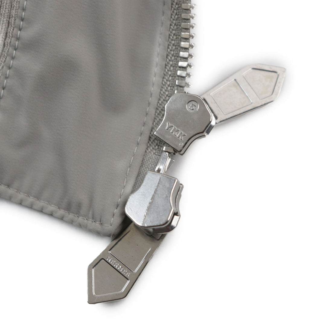 Pristine HERMES Jacket Lamb leather two-composite rib zip-up gray Nylon mens 50