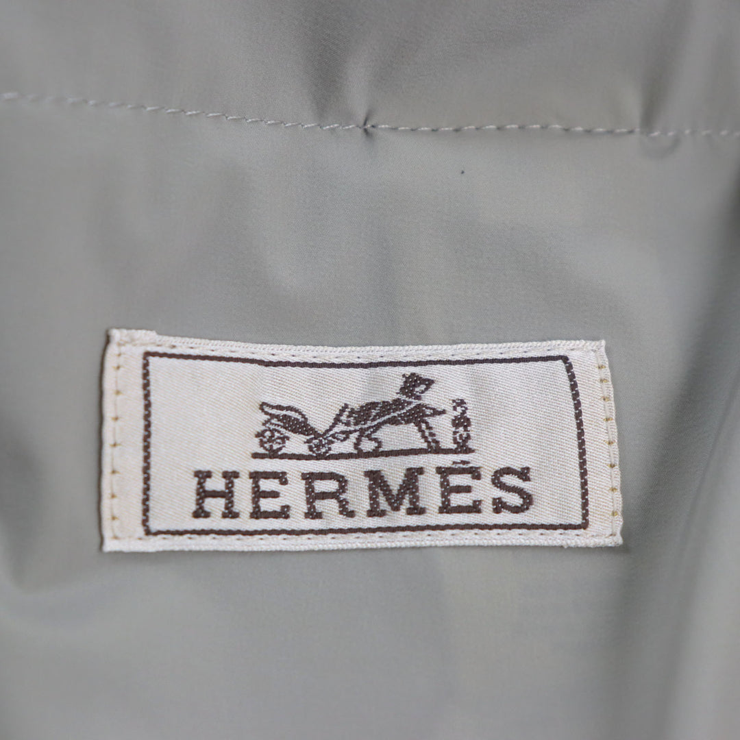 Pristine HERMES Jacket Lamb leather two-composite rib zip-up gray Nylon mens 50