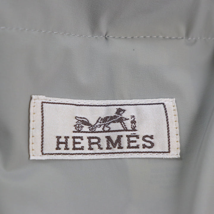 Pristine HERMES Jacket Lamb leather two-composite rib zip-up gray Nylon mens 50