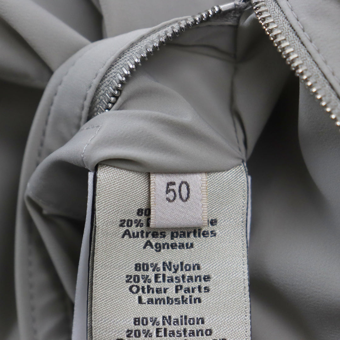 Pristine HERMES Jacket Lamb leather two-composite rib zip-up gray Nylon mens 50