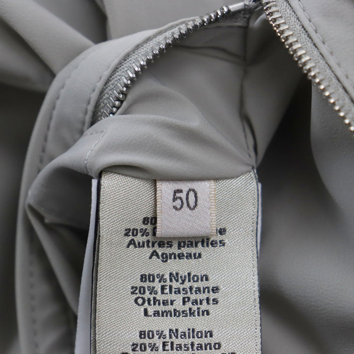 Pristine HERMES Jacket Lamb leather two-composite rib zip-up gray Nylon mens 50