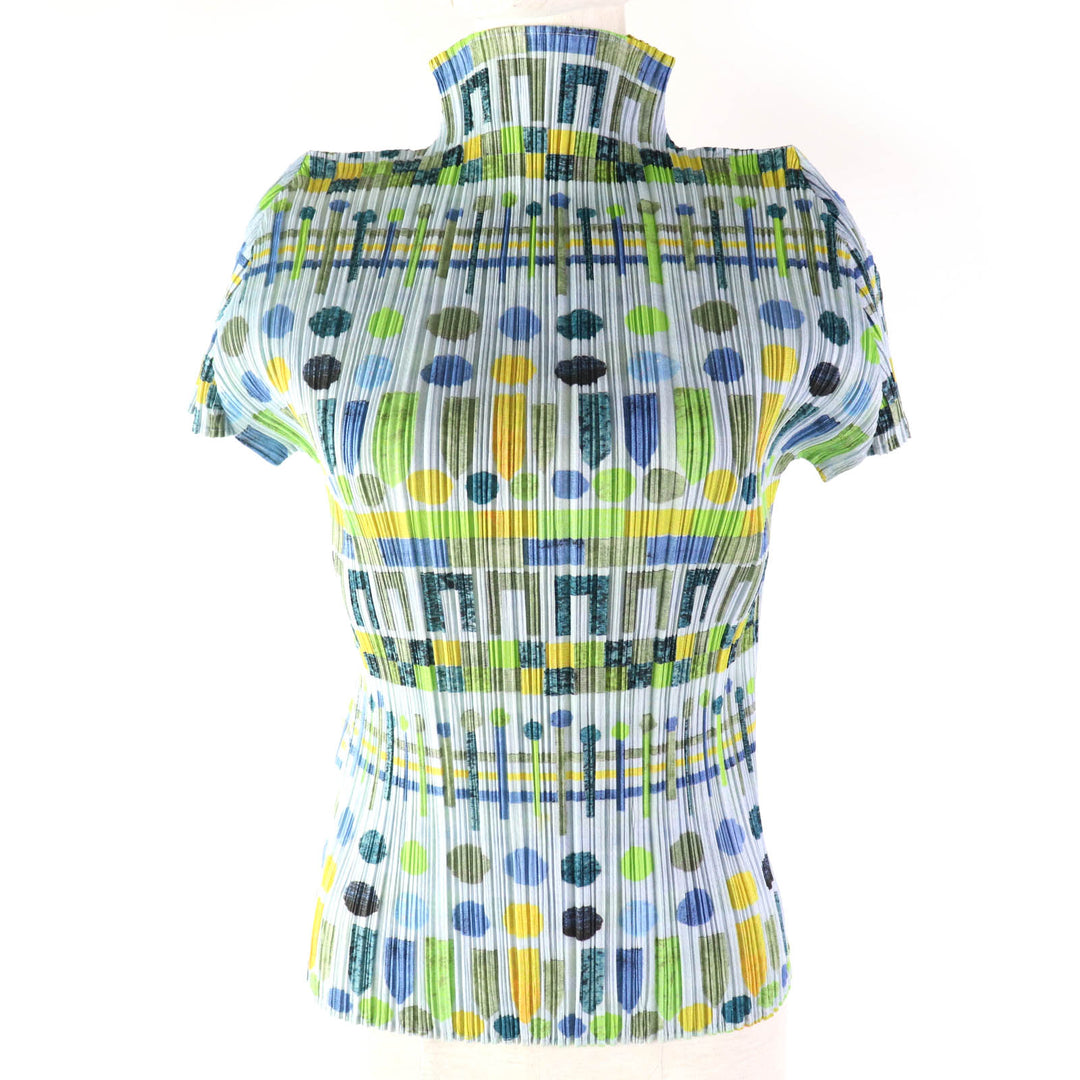 Discounted 
 Excellent PLEATS PLEASE T-shirt All-over print High neck French sleeves multicolor polyester Women 3 PP61-JK656