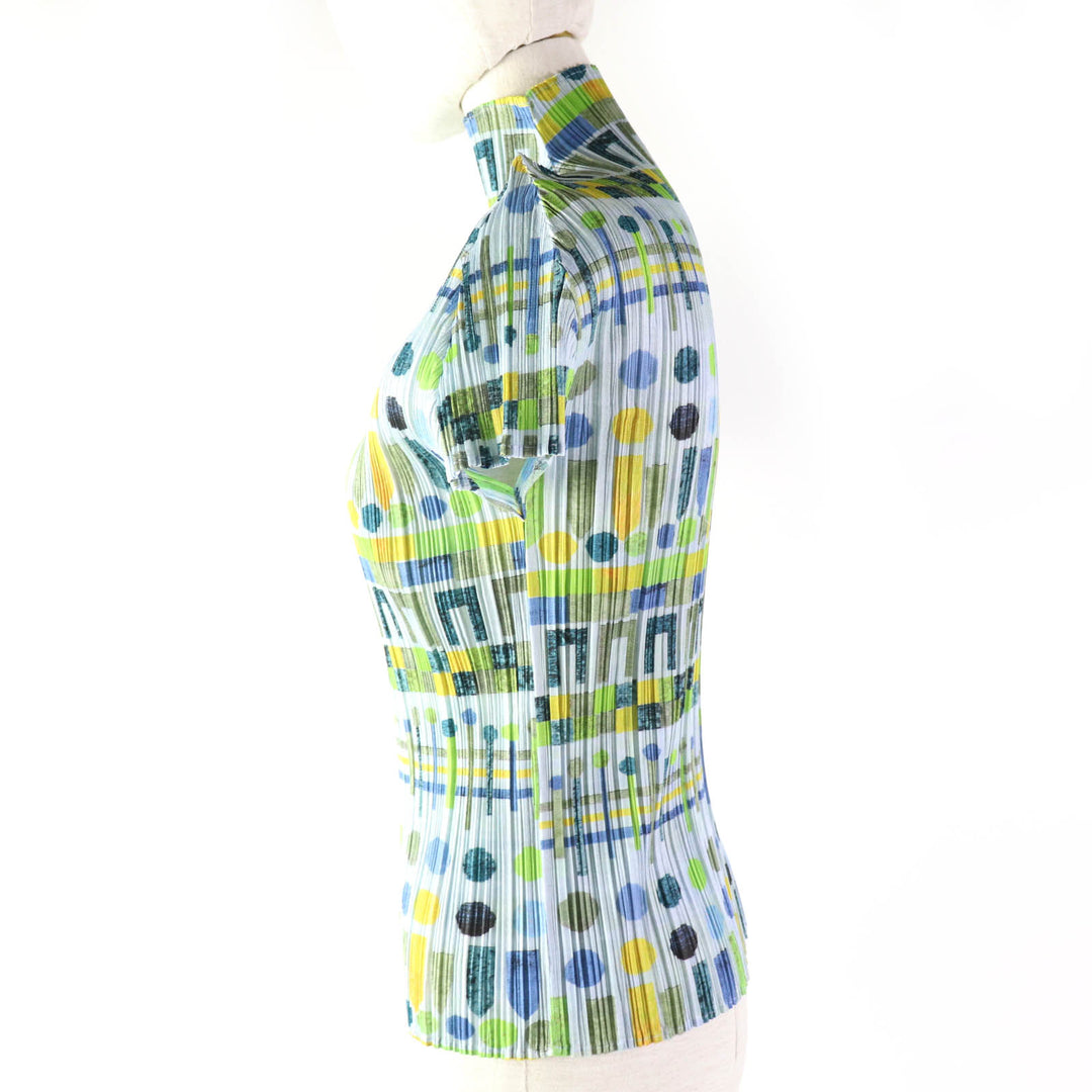 Discounted 
 Excellent PLEATS PLEASE T-shirt All-over print High neck French sleeves multicolor polyester Women 3 PP61-JK656