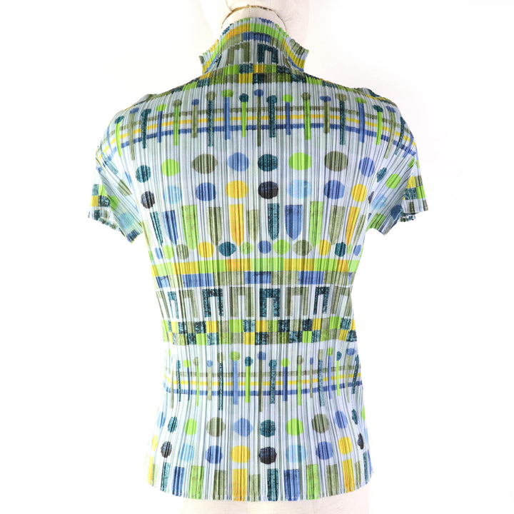 Discounted 
 Excellent PLEATS PLEASE T-shirt All-over print High neck French sleeves multicolor polyester Women 3 PP61-JK656