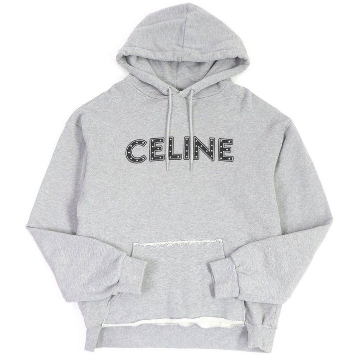 Discounted Great CELINE Parker Studded logo print pullover hoodie gray cotton mens S