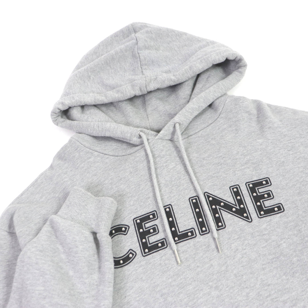 Discounted Great CELINE Parker Studded logo print pullover hoodie gray cotton mens S