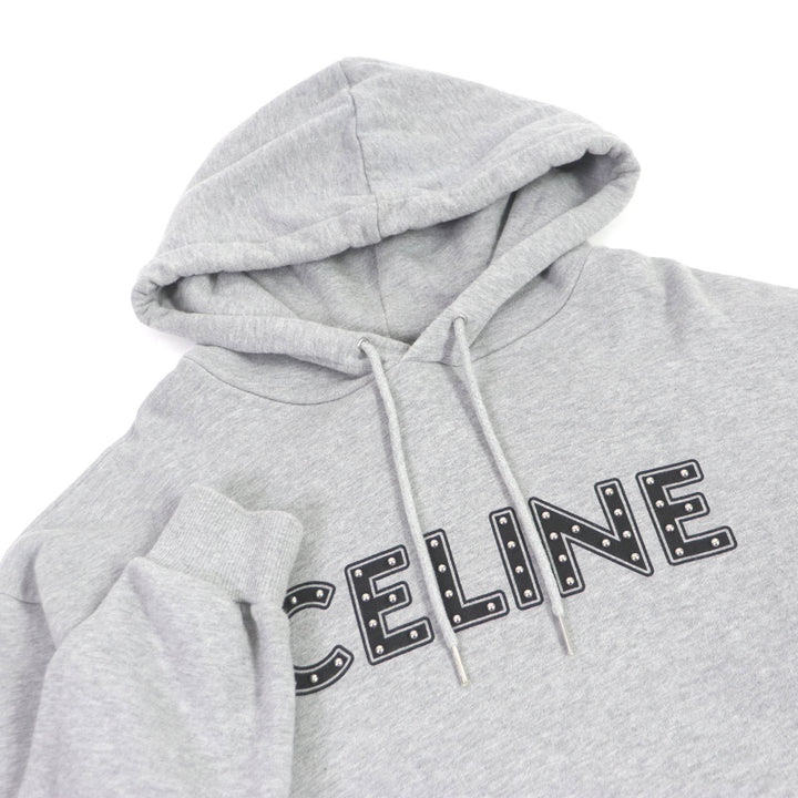 Discounted Great CELINE Parker Studded logo print pullover hoodie gray cotton mens S