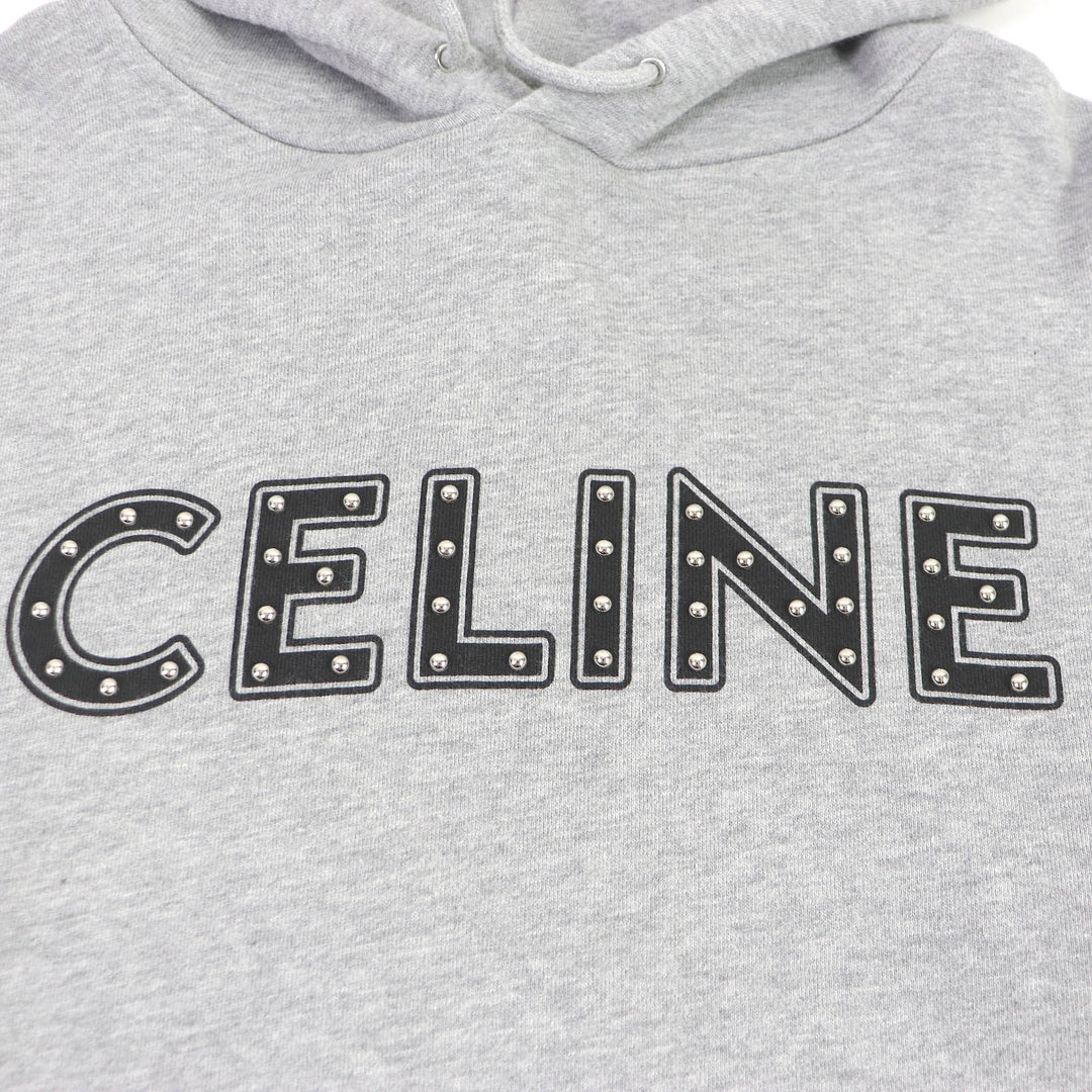 Discounted Great CELINE Parker Studded logo print pullover hoodie gray cotton mens S