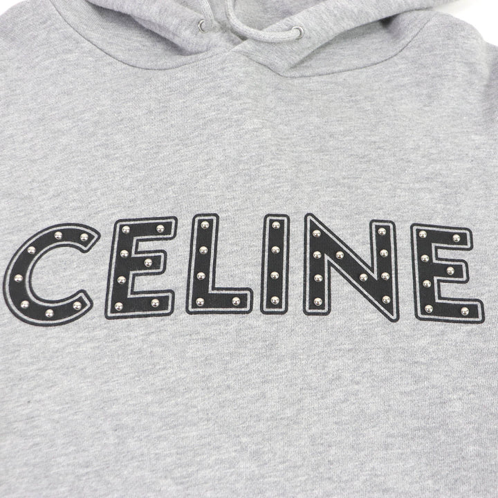 Discounted Great CELINE Parker Studded logo print pullover hoodie gray cotton mens S