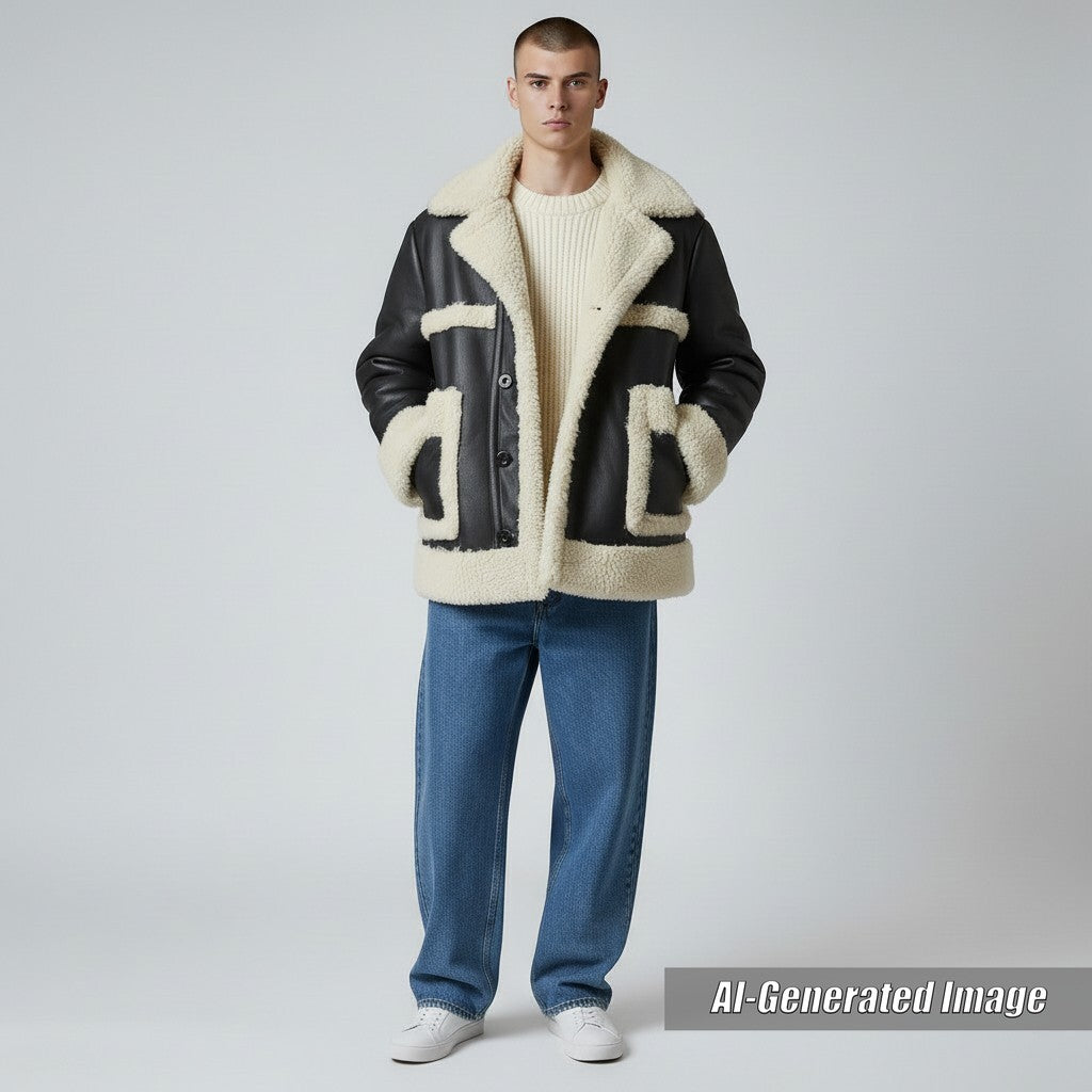 Pristine Sacai Jacket Faux shearling eco-leather blouson black mens 1 22-02902M