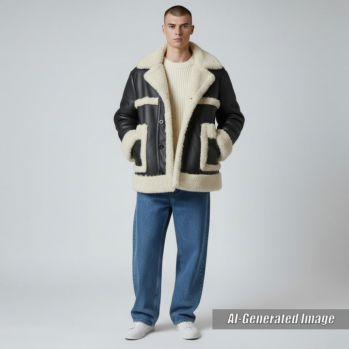 Pristine Sacai Jacket Faux shearling eco-leather blouson black mens 1 22-02902M