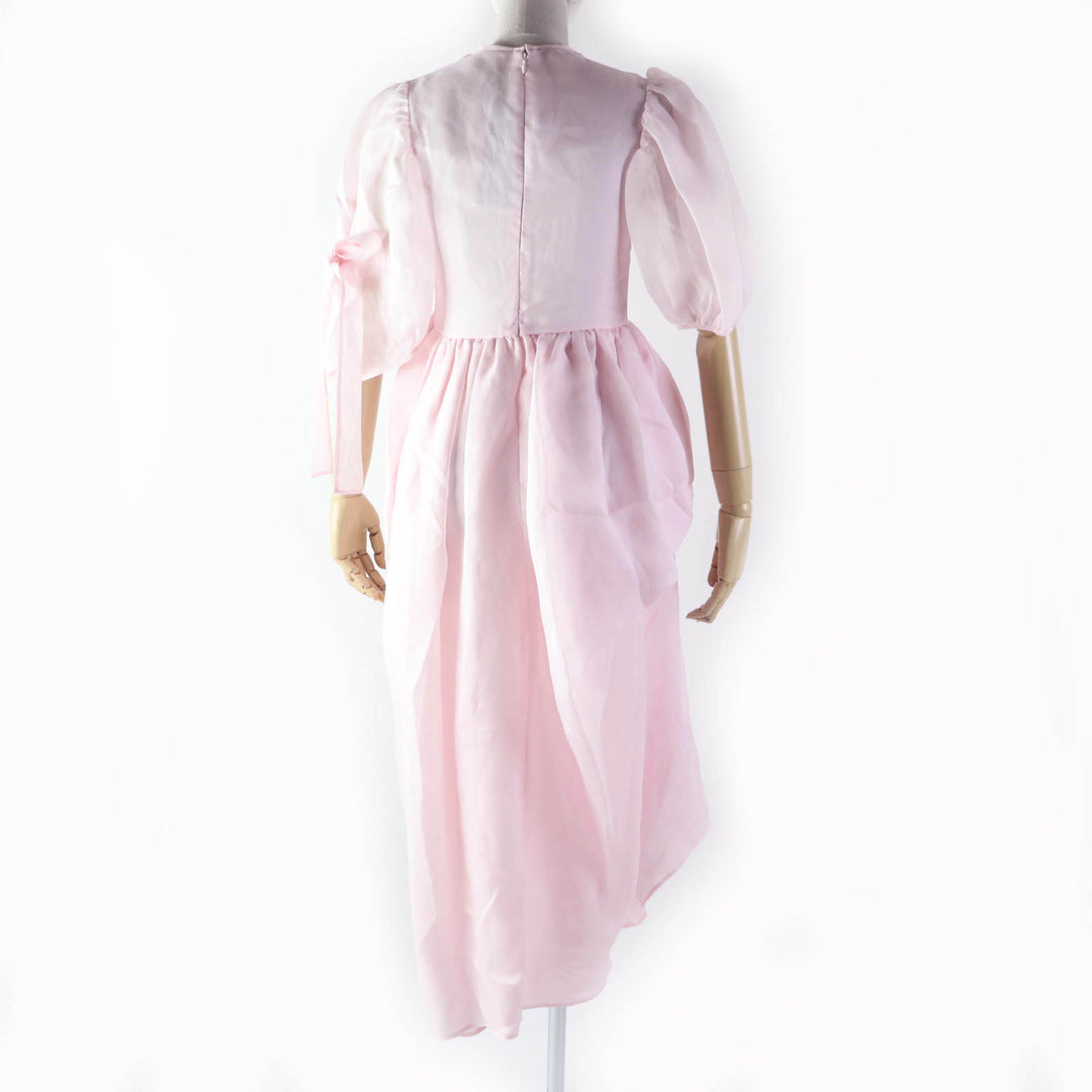 Pristine CECILIE BAHNSEN one piece DELANY DRESS Puff sleeve ribbon design silk