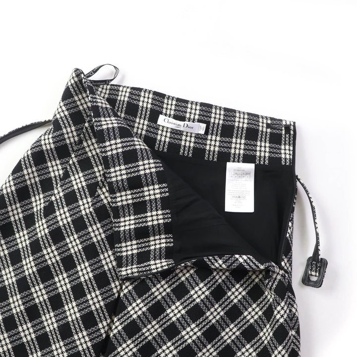 Discounted Great Christian Dior skirt Runway wear Belted Check Pattern Women 42 251J80A1244